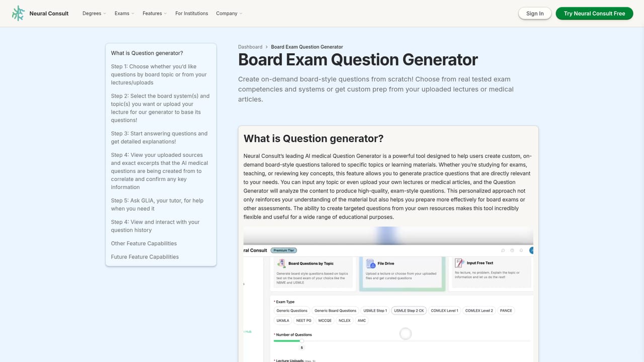 Neural Consult — Test recognition with board questions