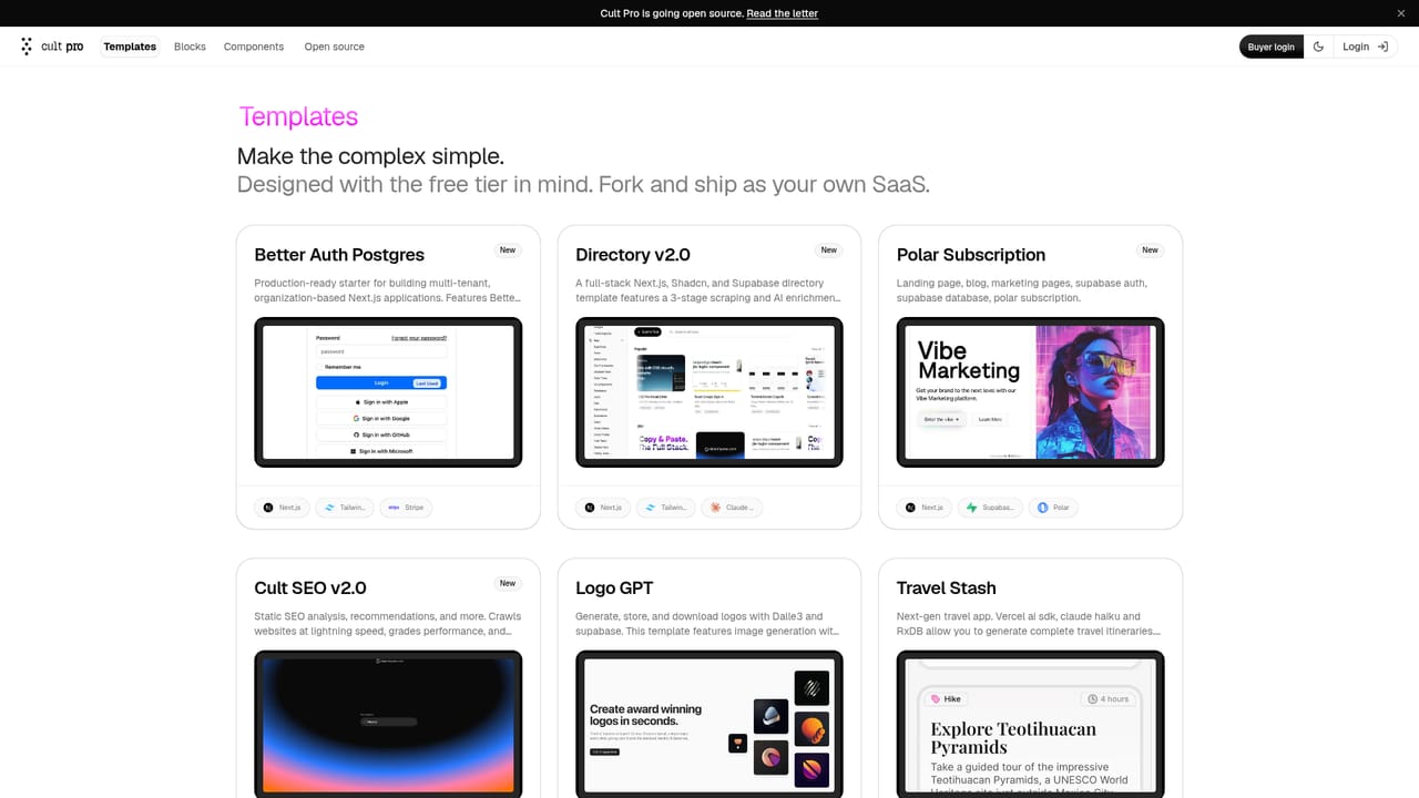 New Cult — Pick a full stack template