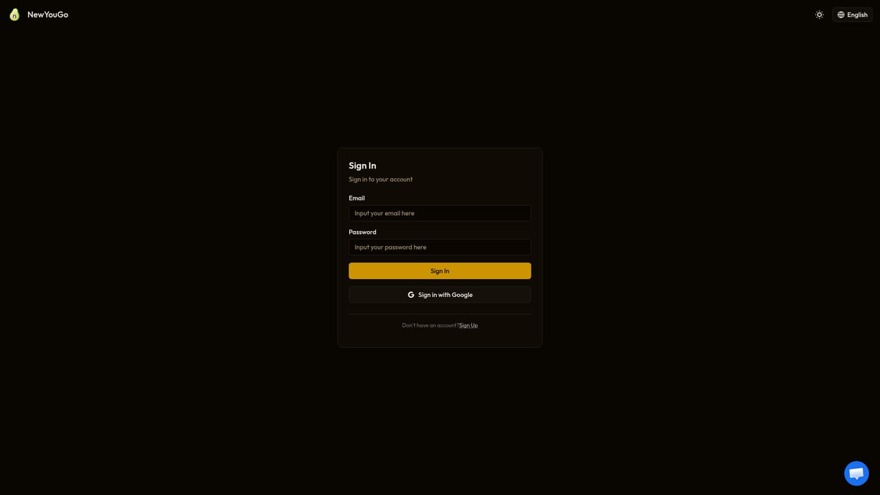 NewYouGo — Create an account