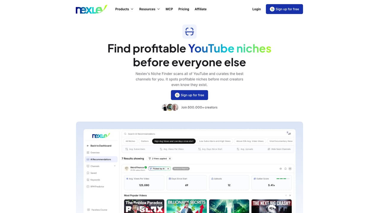 NexLev — Explore the niche finder