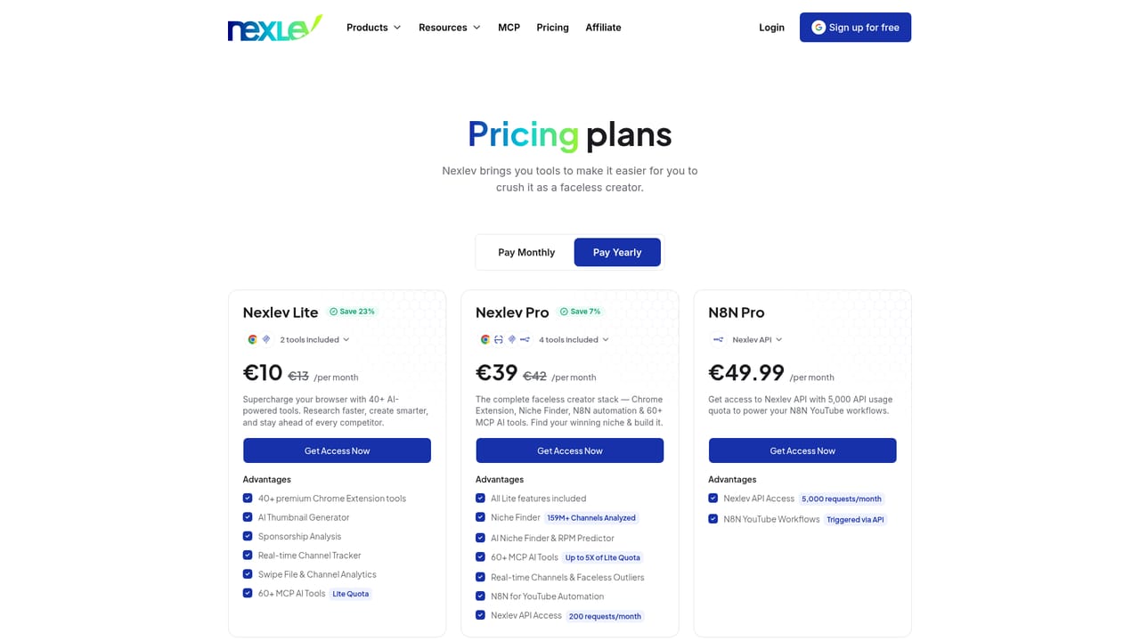 NexLev — Choose a package for automation