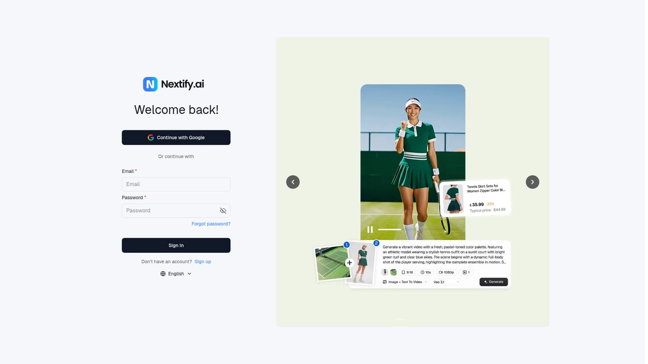 Nextify.ai — Open the studio and sign in