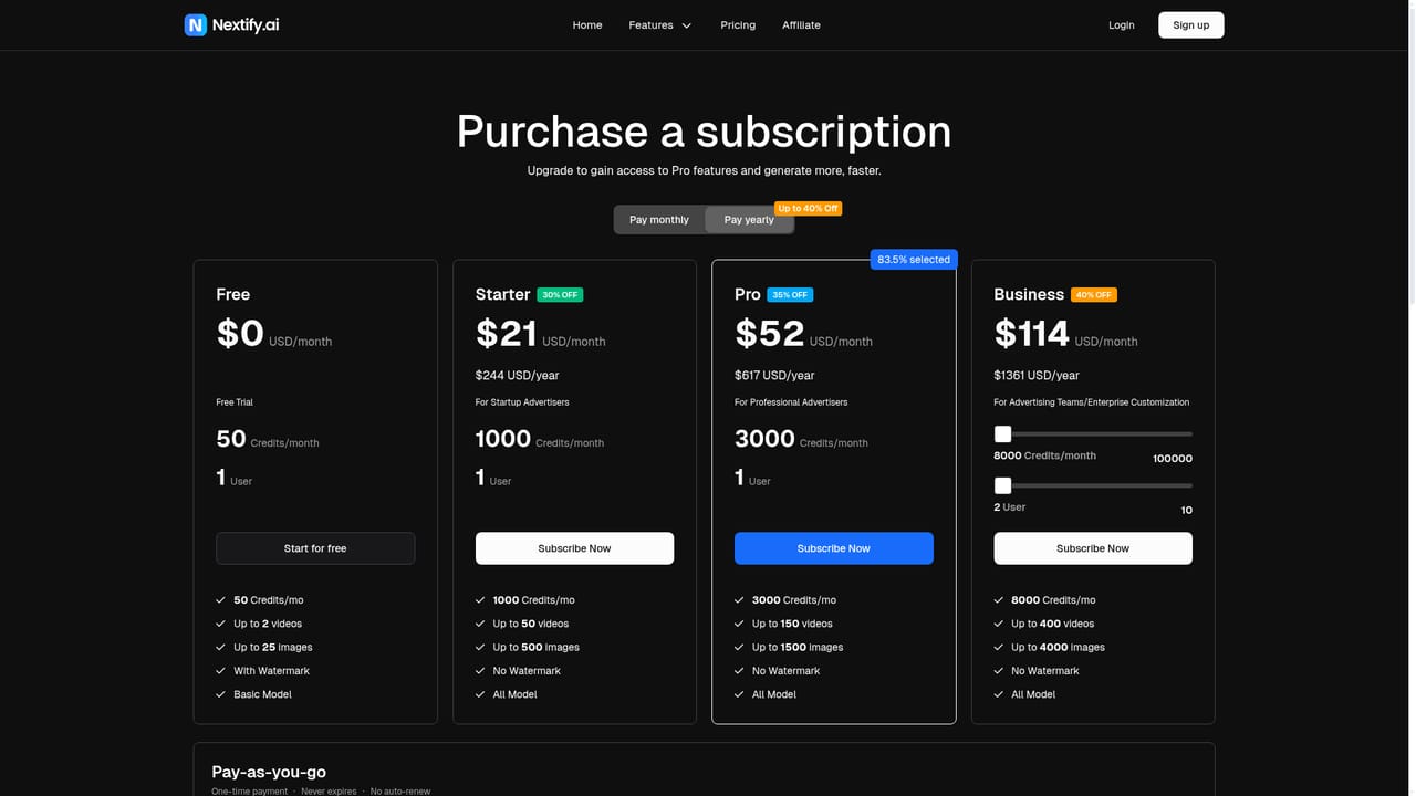 Nextify.ai — Export or upgrade for watermark free files
