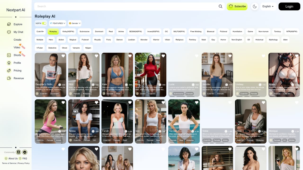 Nextpart AI — Browse character tag categories