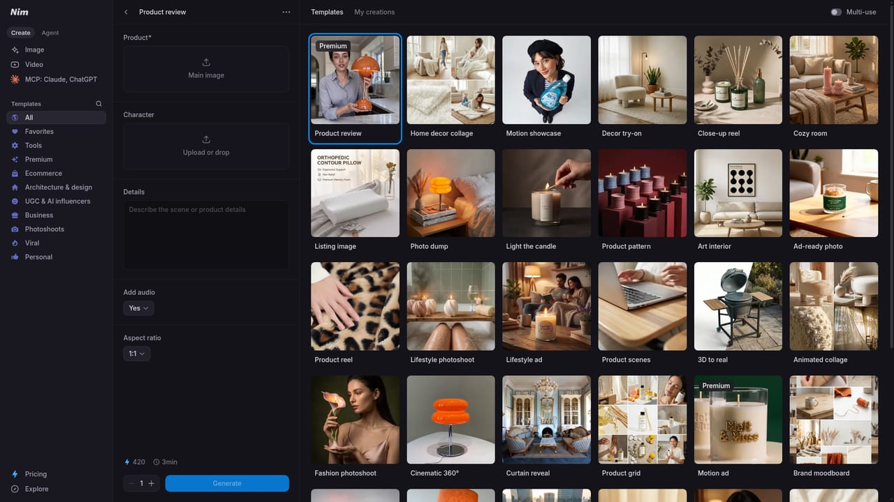Nim Video — Open a template that matches your goal