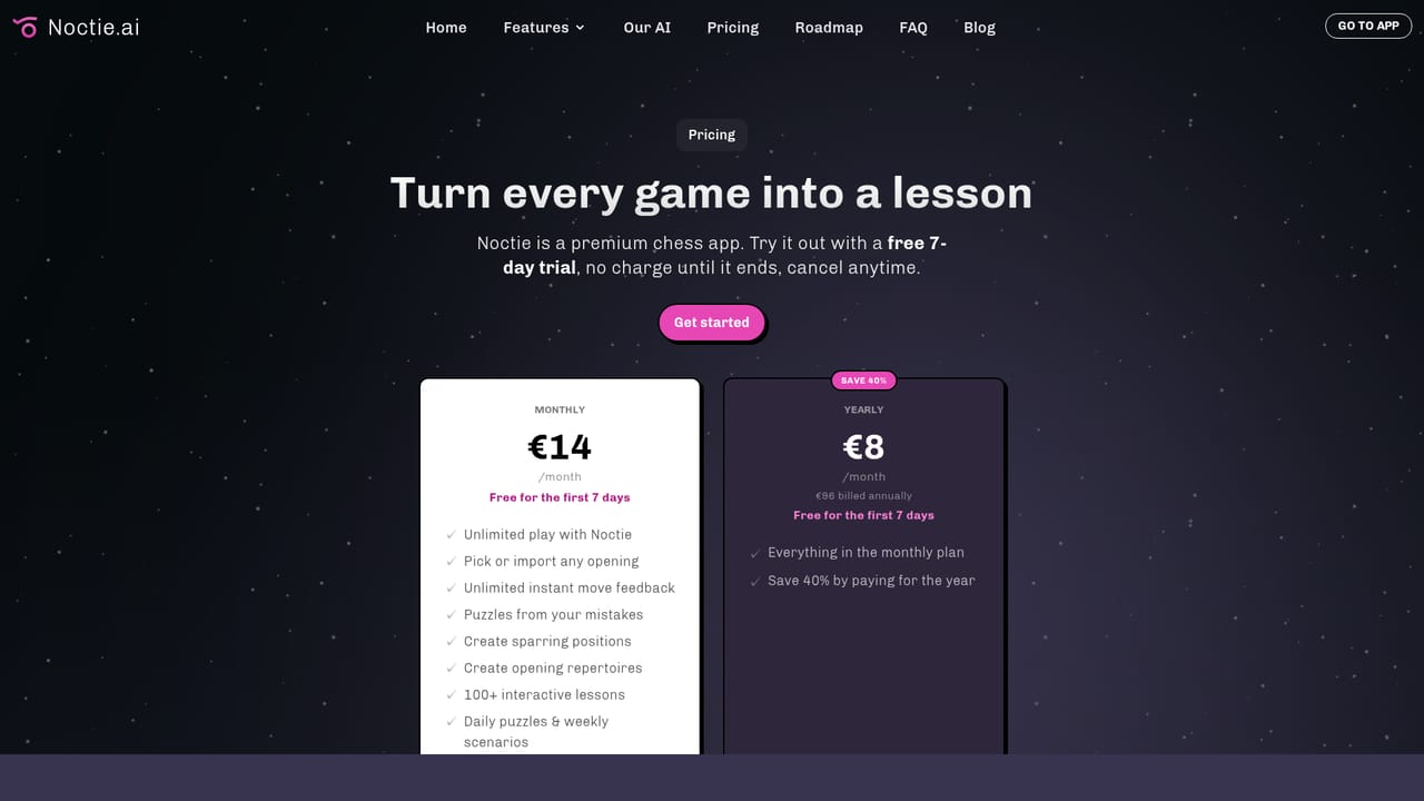 Noctie — Compare plans and start the trial