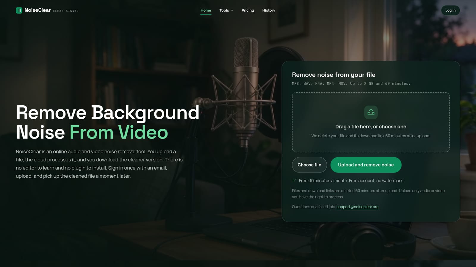 NoiseClear — Upload your audio or video file