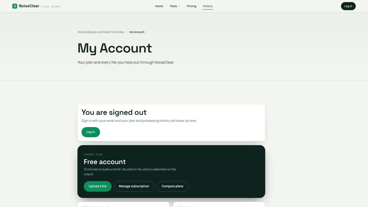 NoiseClear — Create a free account