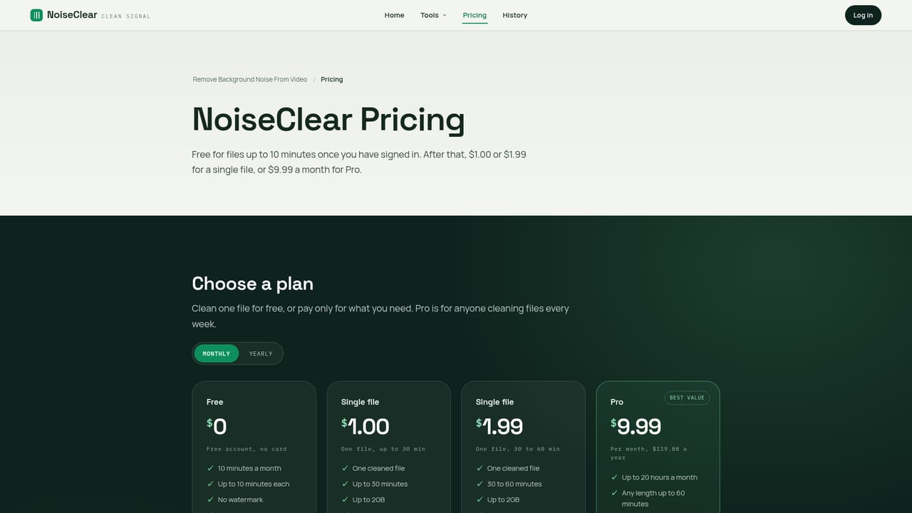 NoiseClear — Check pricing if the file exceeds the free allowance