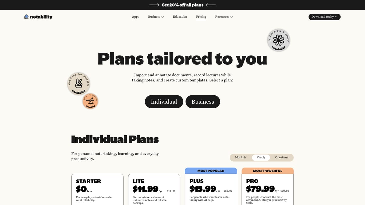 Notability — Choose a plan for the AI features