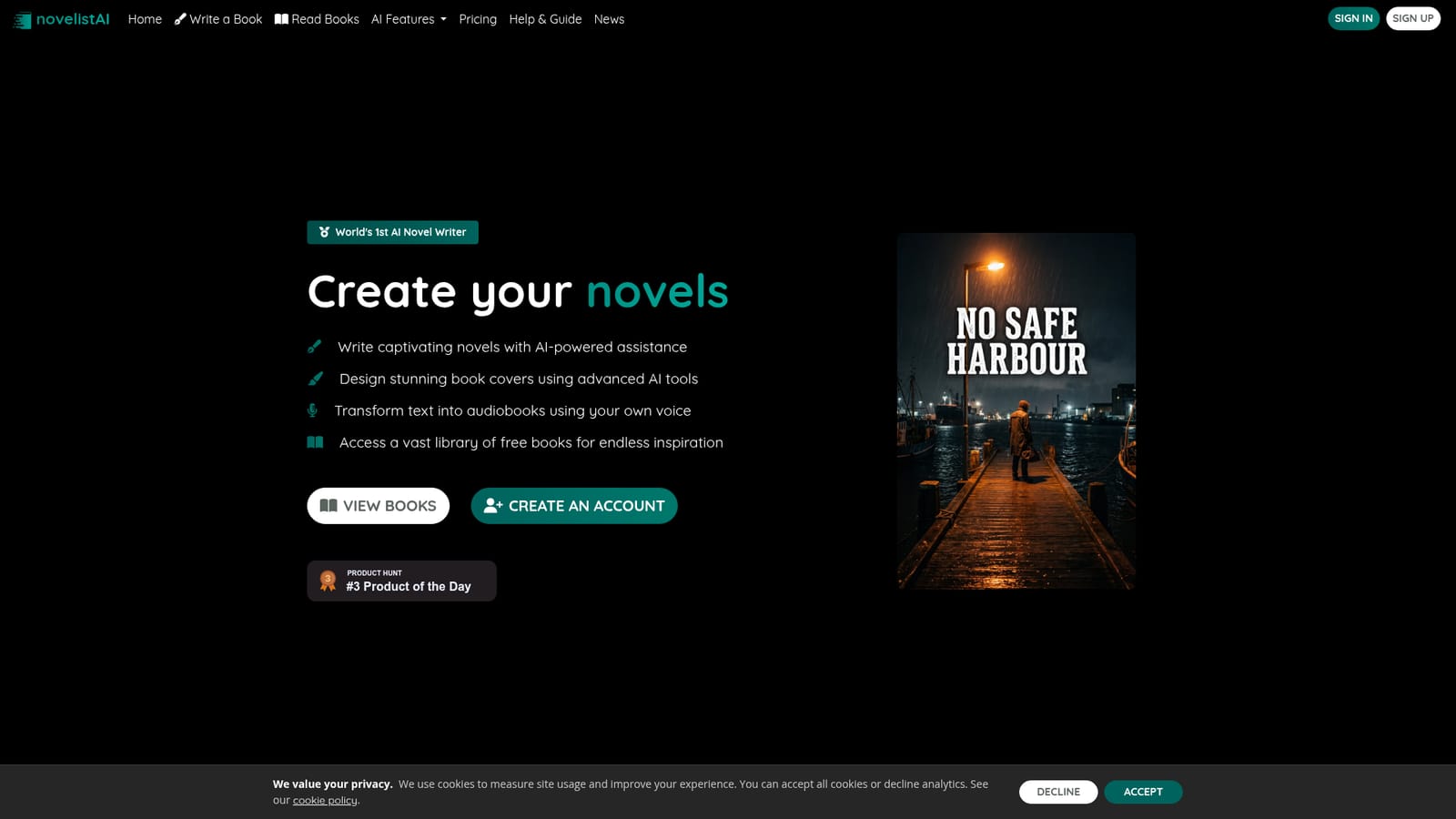 novelistAI — Create an account and open the writing workspace