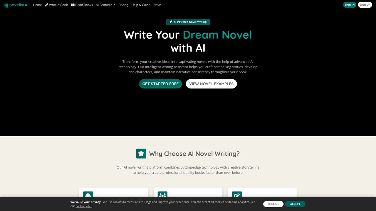 novelistAI — Choose a format and set up the book