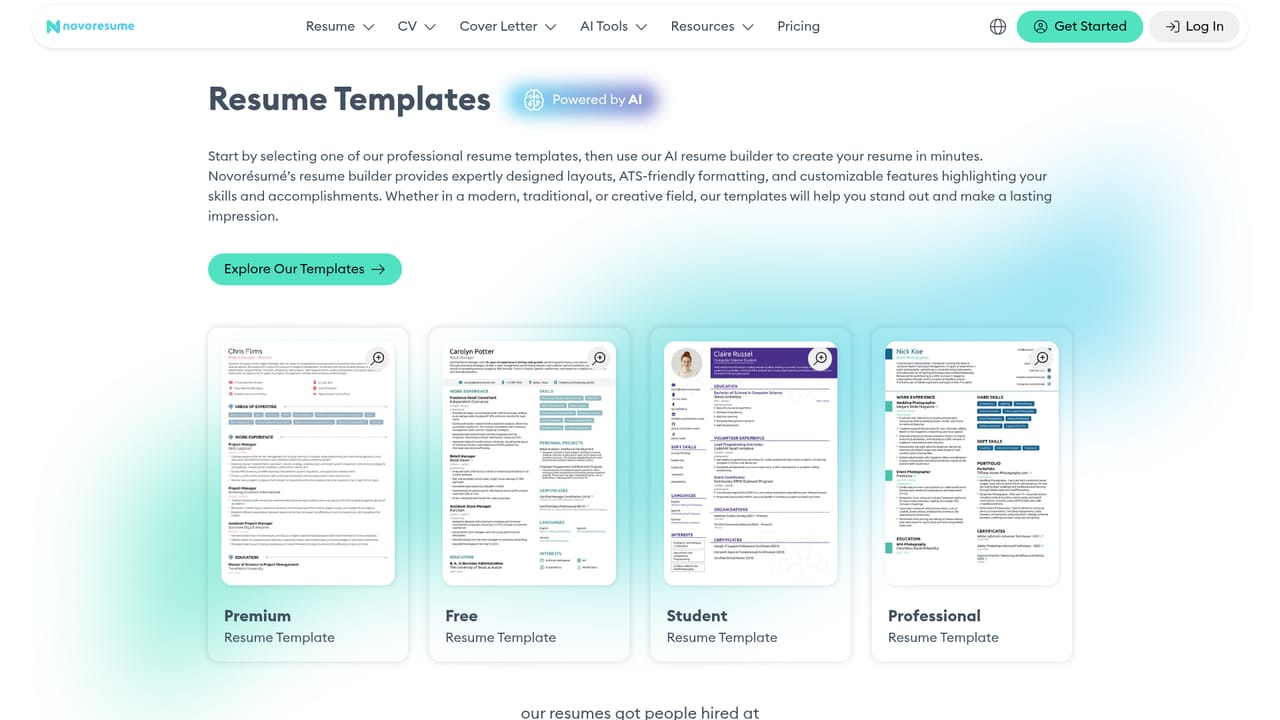 Novoresume — Pick a template or import an existing resume