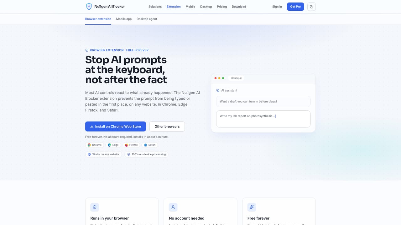 Nullgen AI Blocker — Confirm prompt blocking is on