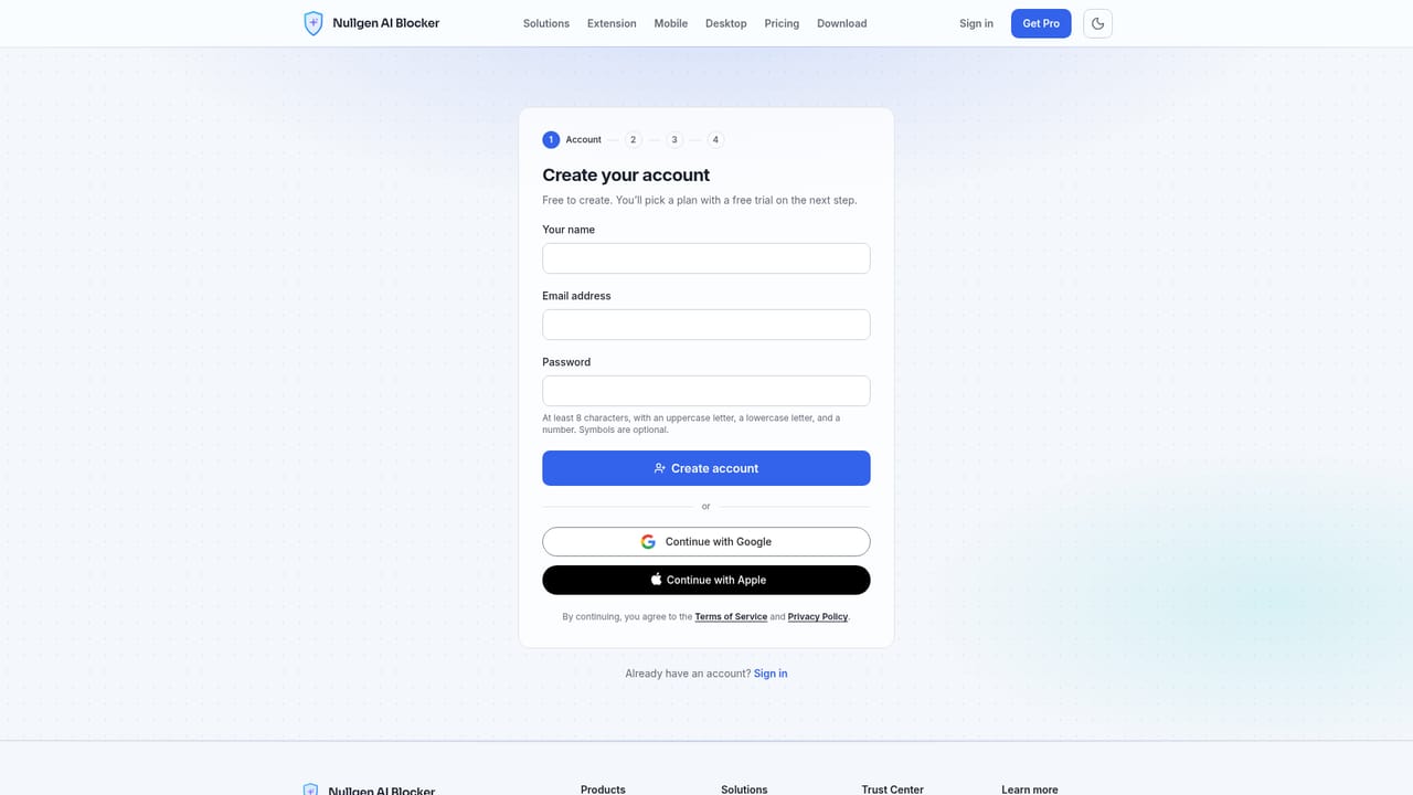Nullgen AI Blocker — Create a Pro account