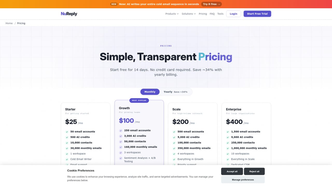 Nureply — Choose the plan that matches volume