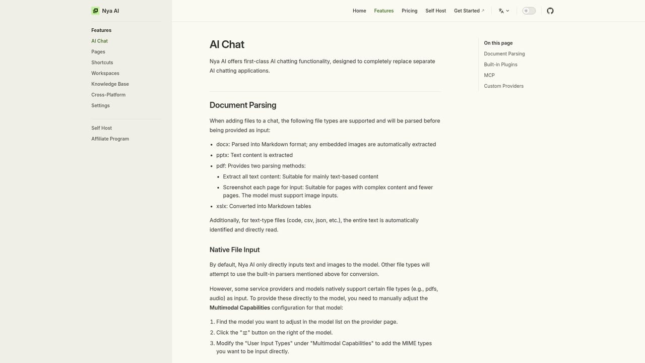 Nya AI — Start an AI chat inside the workspace