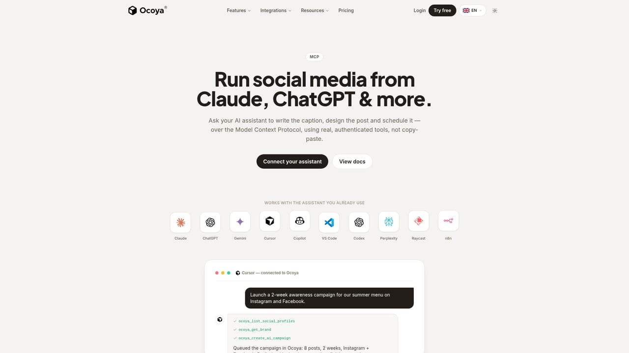 Ocoya — Optionally drive it from an AI assistant