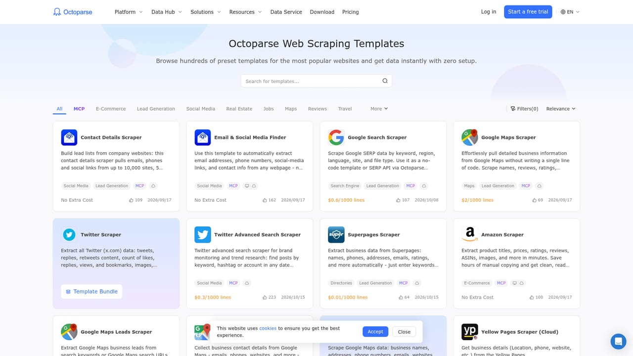 Octoparse — Pick a starting point