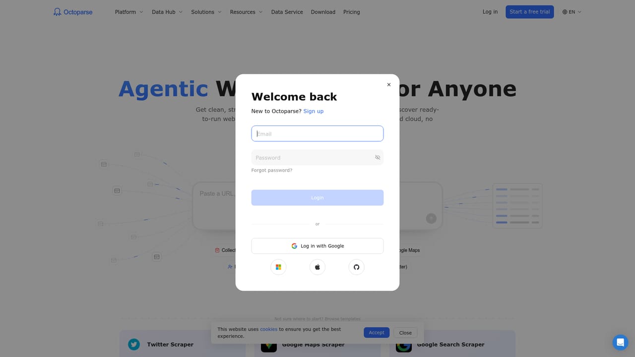 Octoparse — Run a template or let the AI build the task