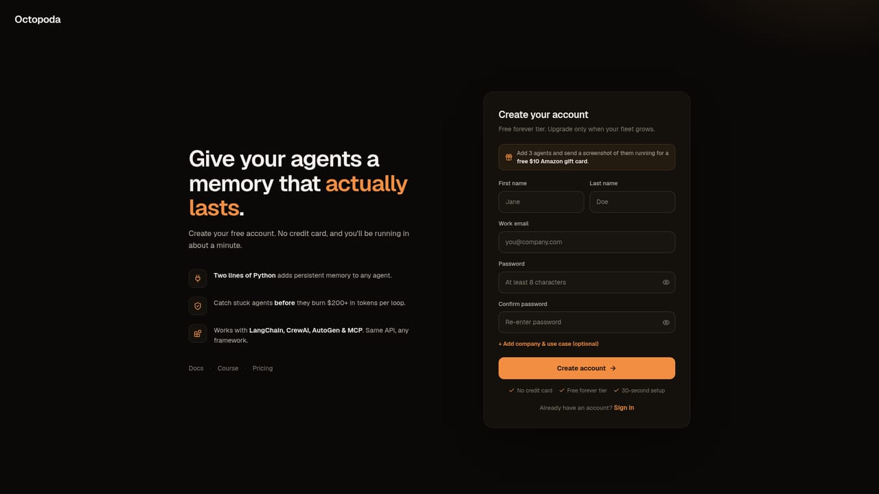 Octopoda — Install the package and create an account
