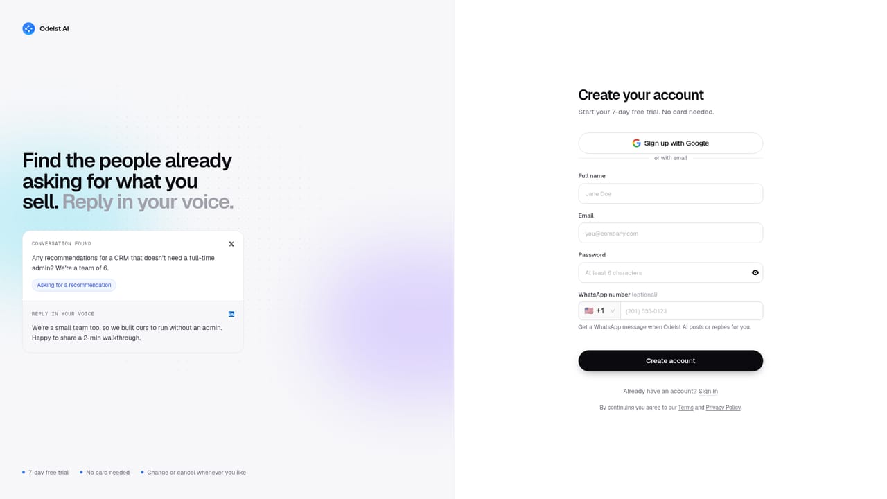 Odeist — Create your account