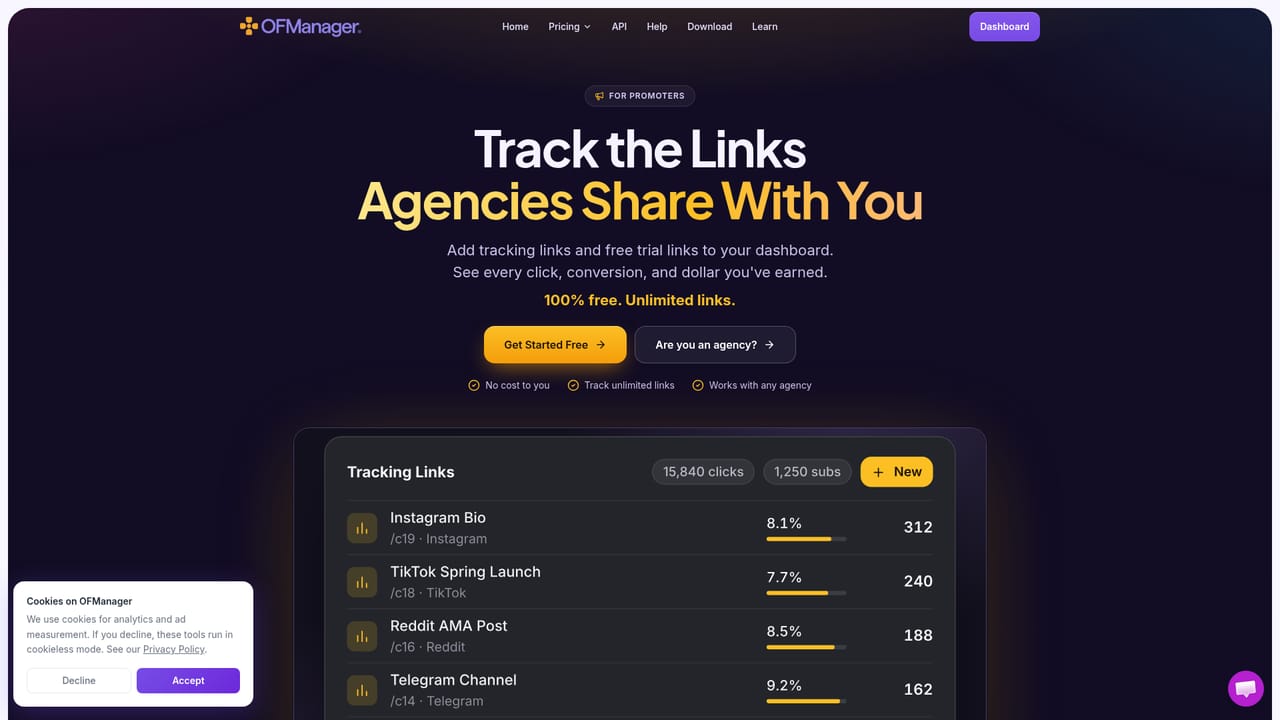 OFManager — Create tracking links for campaigns