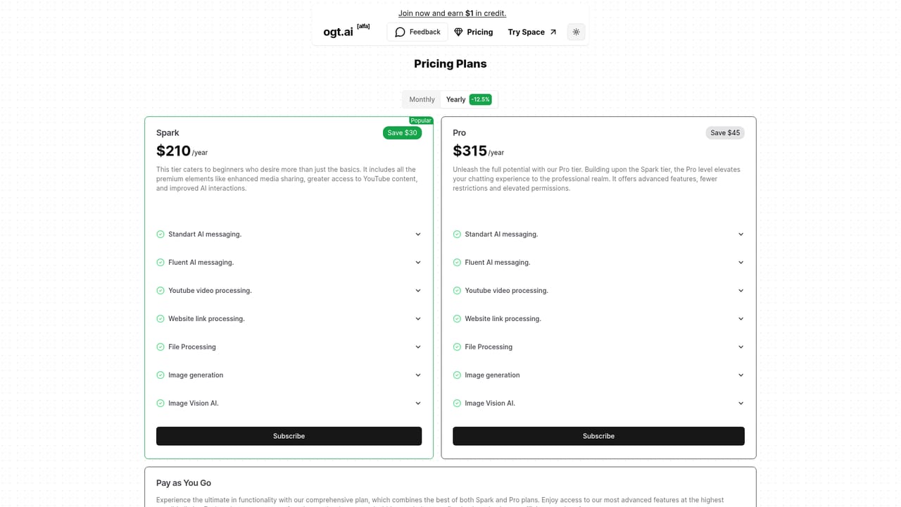 OgtAI — Review the media examples and pick a plan