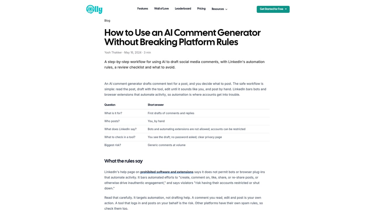Olly Social — Draft a reply on a live post