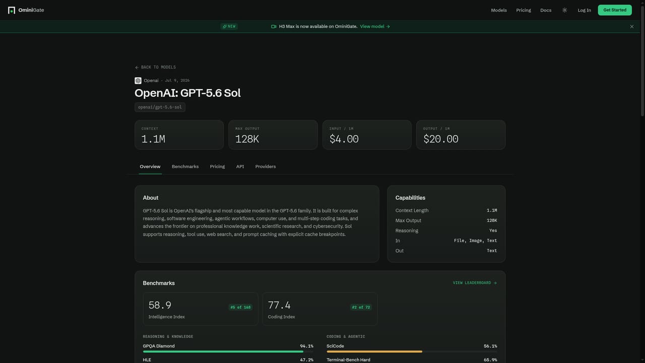 OminiGate — Pick a model and make the first call