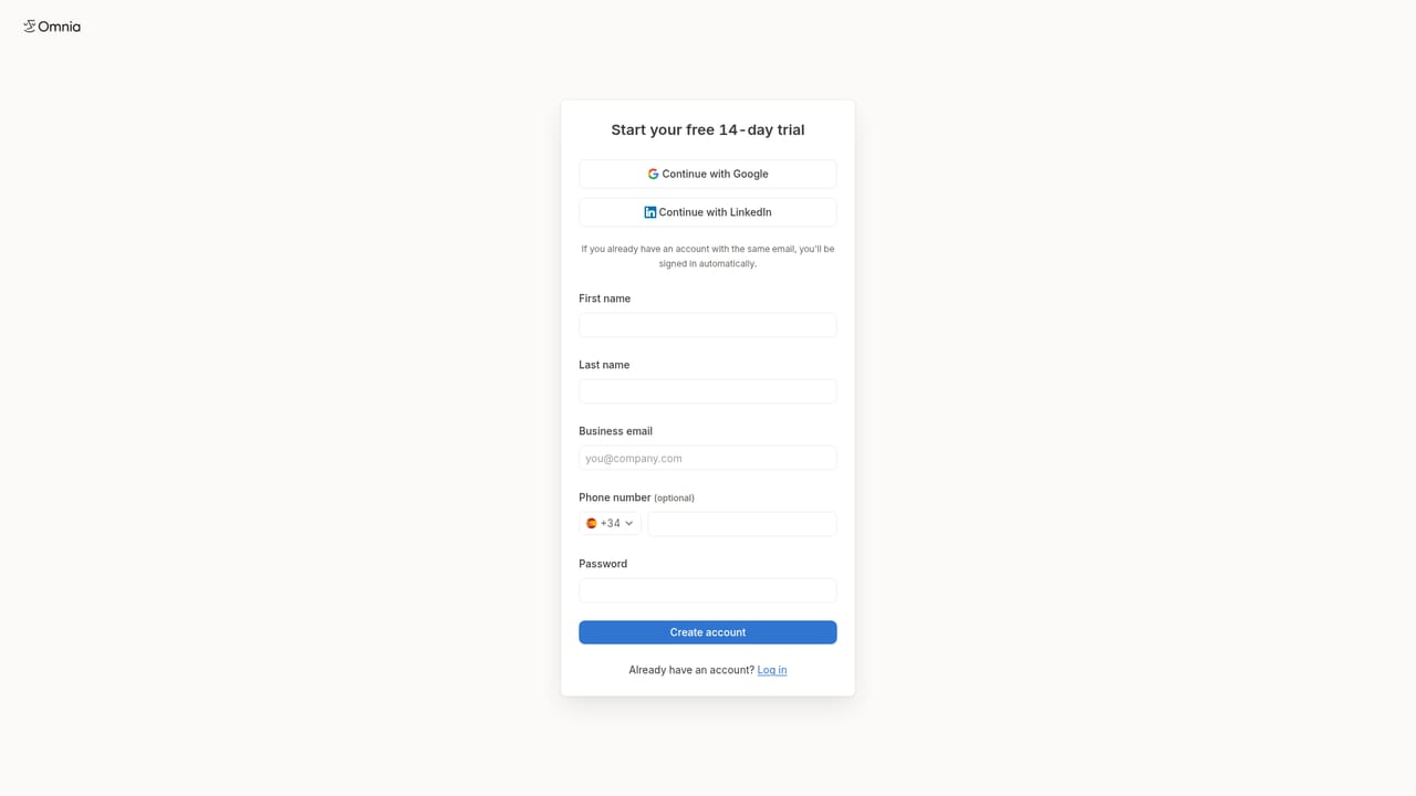 Omnia Agent — Sign up for Omnia