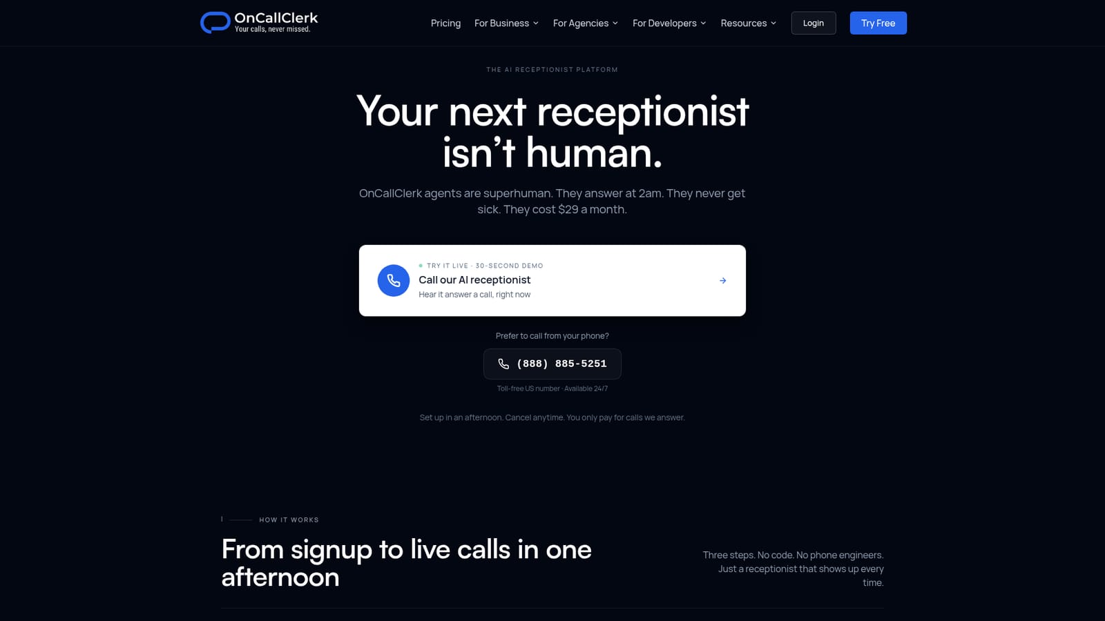 OnCallClerk — Place a test call