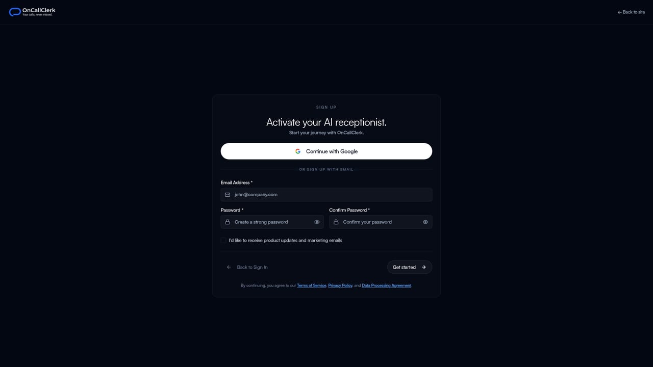 OnCallClerk — Sign up without a credit card
