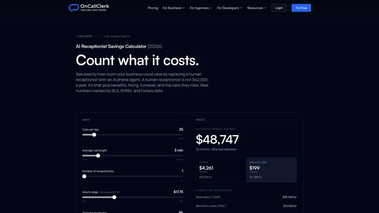 OnCallClerk — Estimate savings before upgrading
