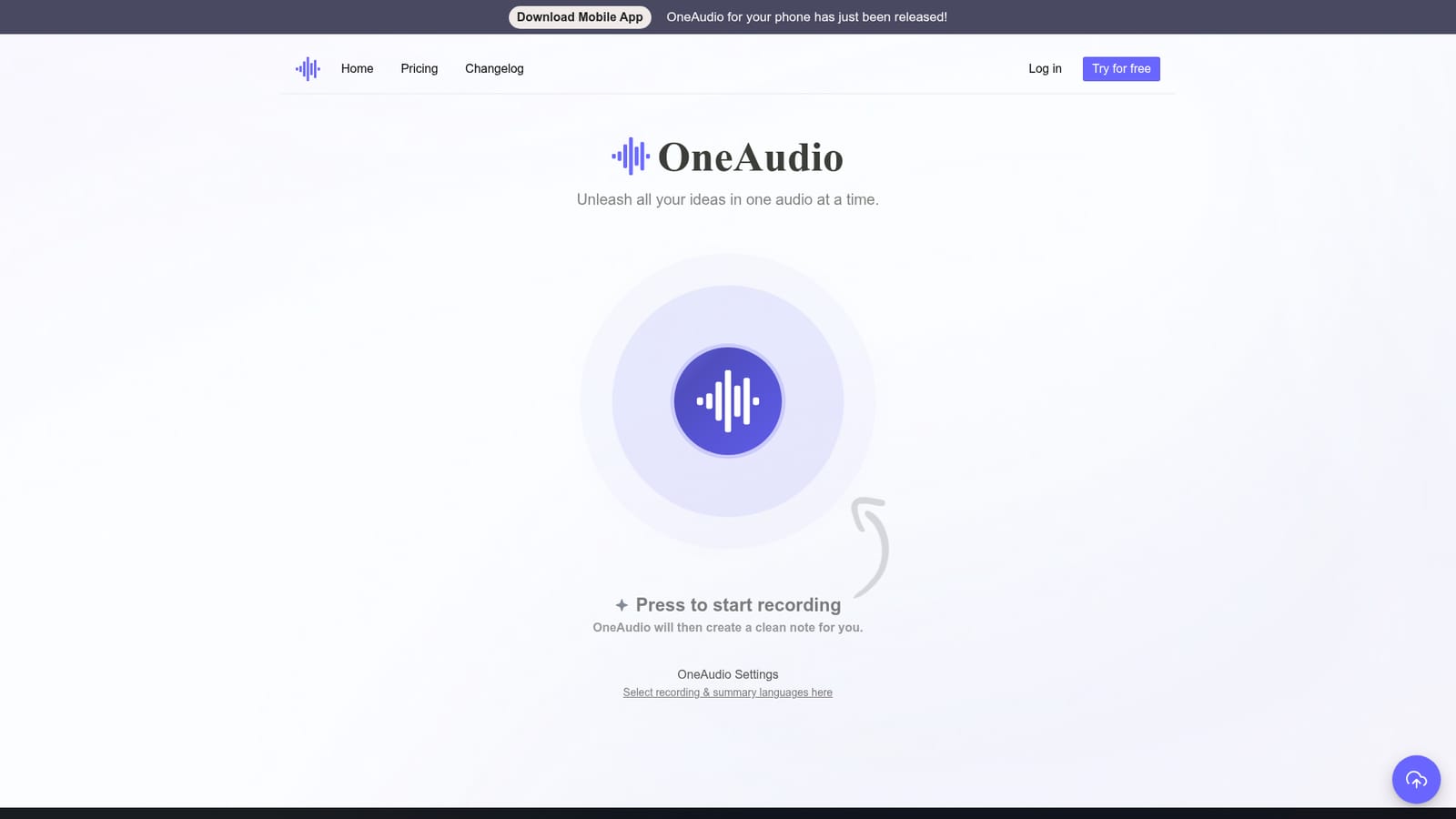 OneAudio — Test the recorder on the homepage