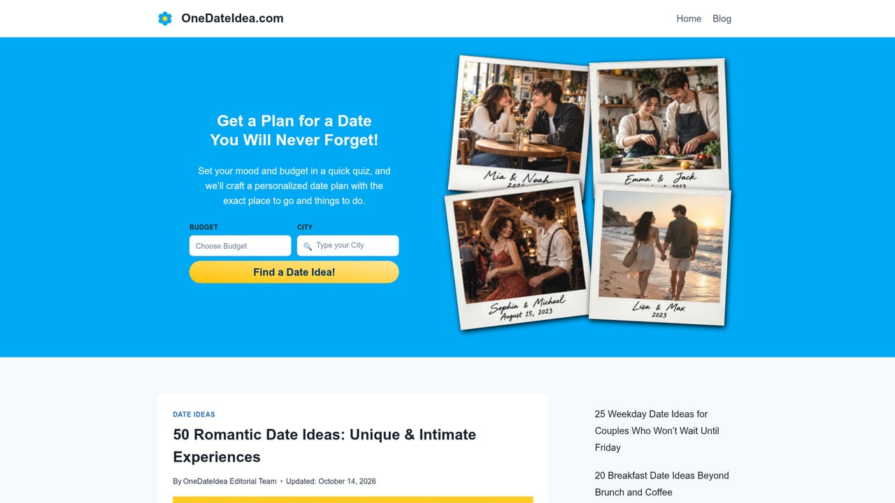 OneDateIdea — Browse themed lists for backup options