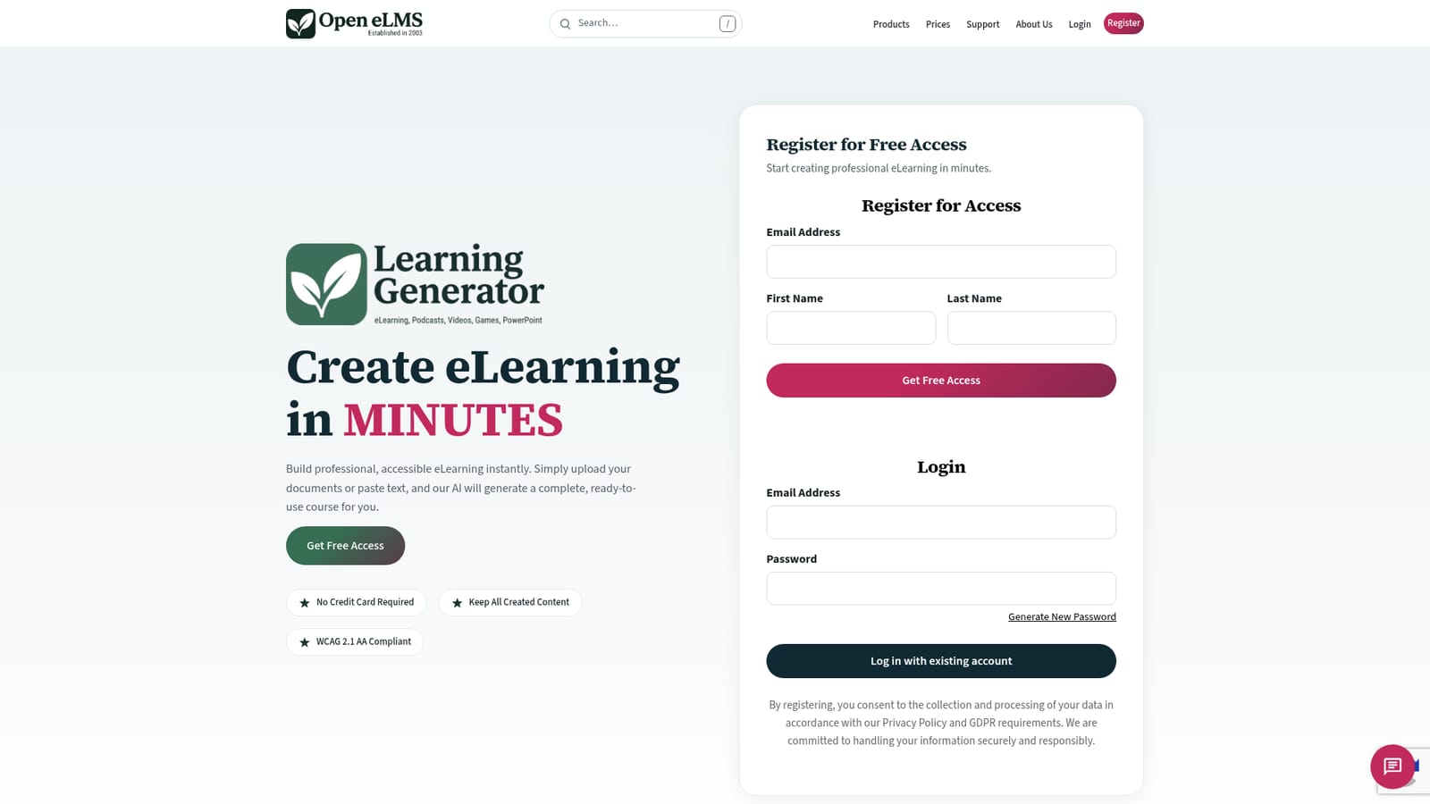 Open eLMS Learning Generator — Register for free access