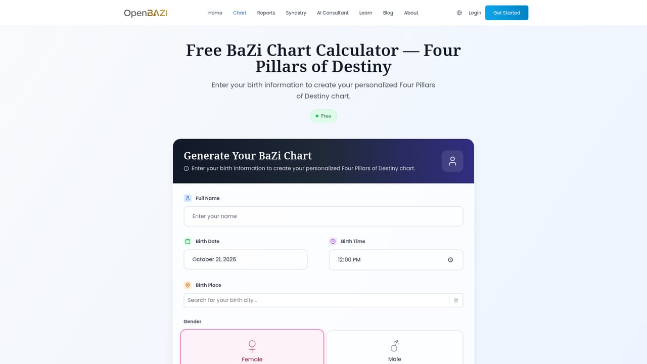 OpenBAZI — Generate your chart