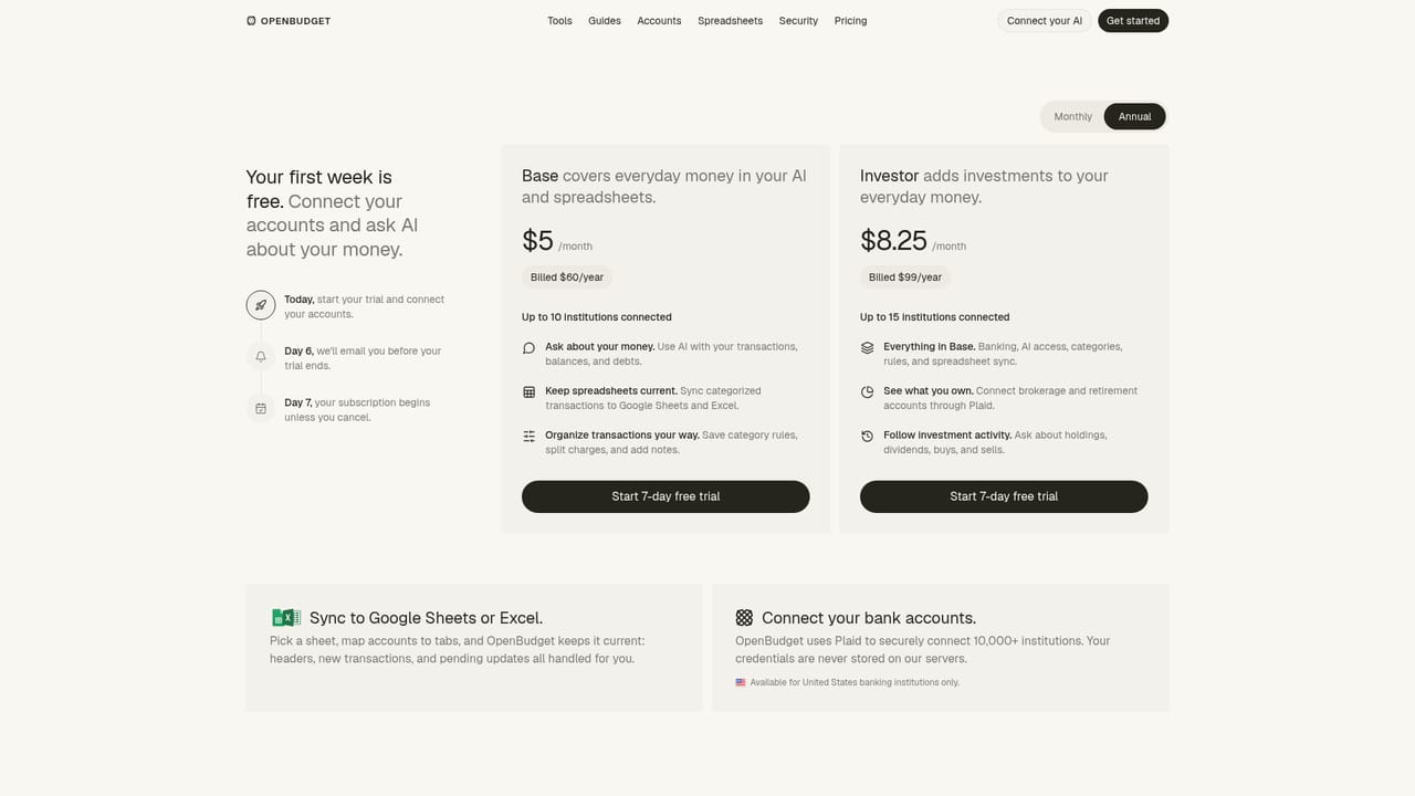 OpenBudget — Start the trial and connect a bank