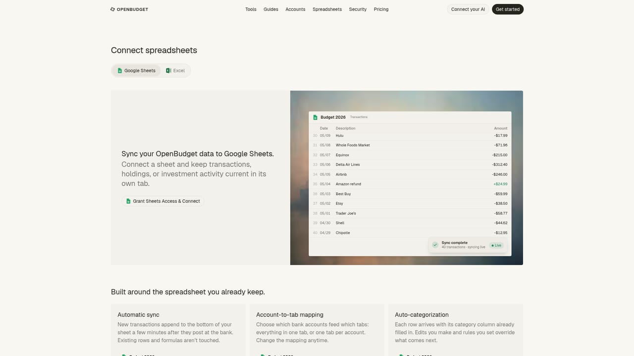OpenBudget — Optionally sync to a spreadsheet