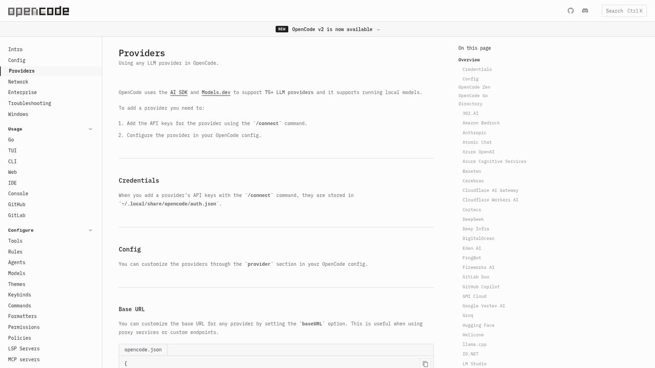 OpenCode — Pick a model provider
