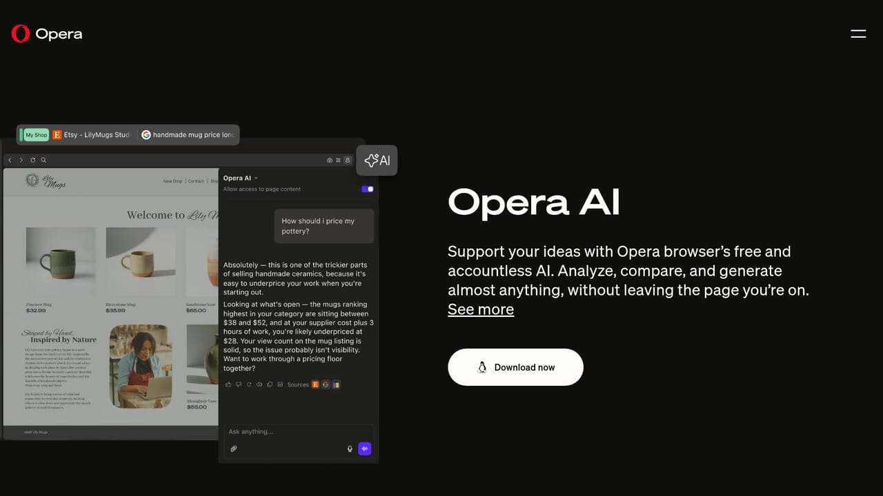 Opera AI Prompts — Confirm AI is available
