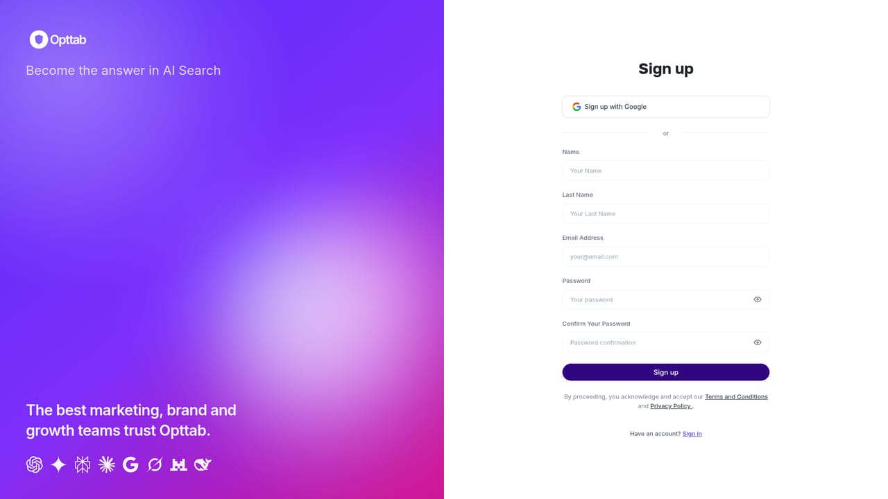 Opttab — Add your brand and competitors