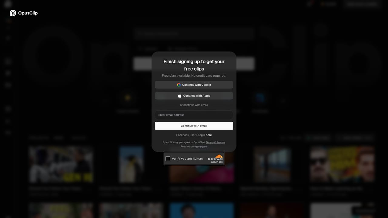 Opus Clip — Create an account