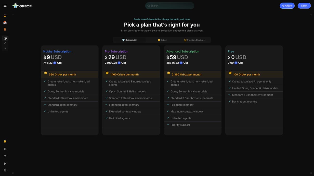 Orbofi — Choose a plan and buy credits