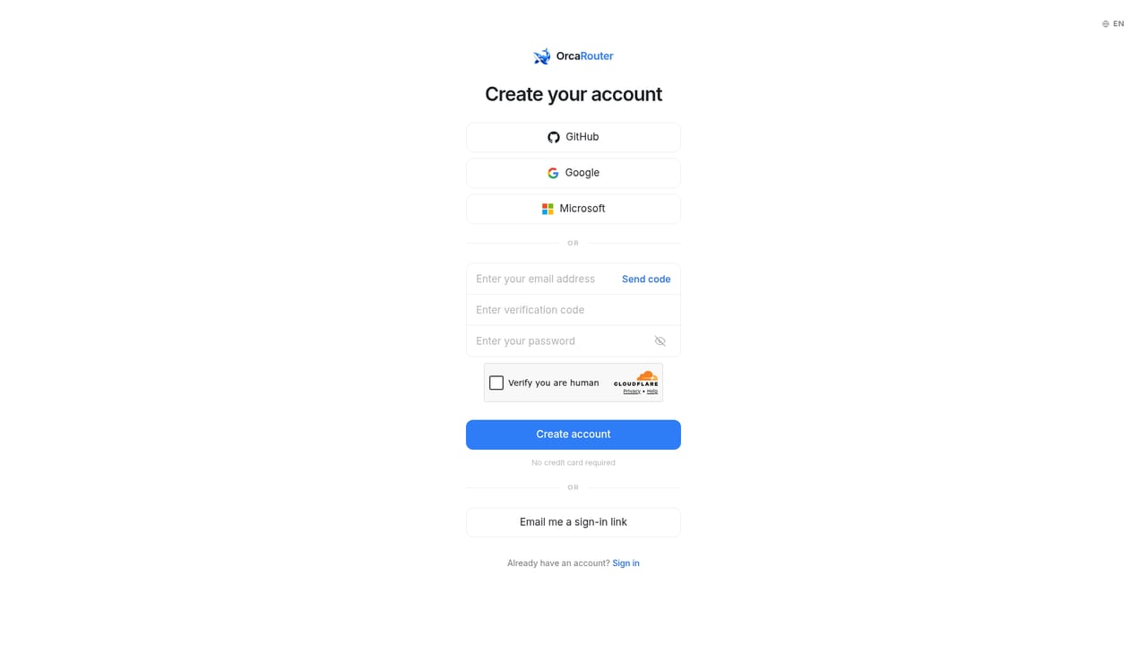 OrcaRouter — Create an account and get an API key