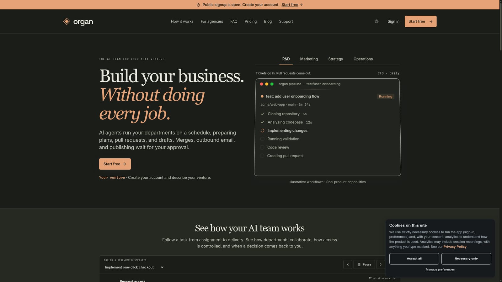 Organ — Create your account and describe the venture