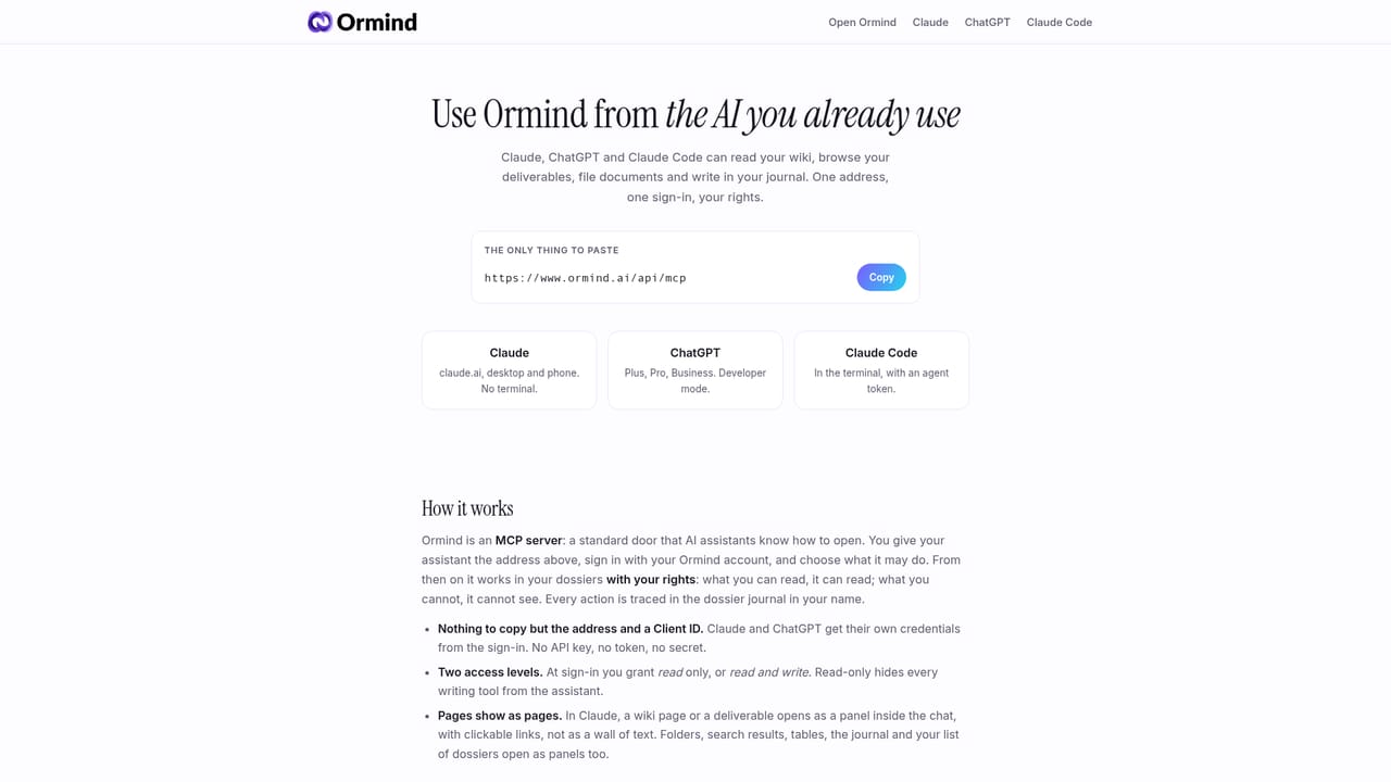 Ormind — Optionally connect your own AI plan