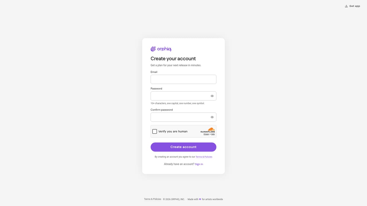 Orphiq — Create your Orphiq account