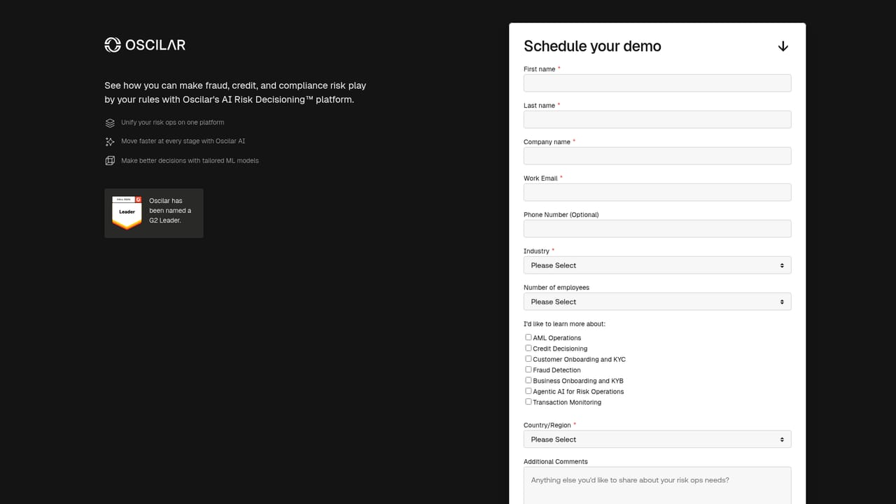 Oscilar — Request a demo of the platform
